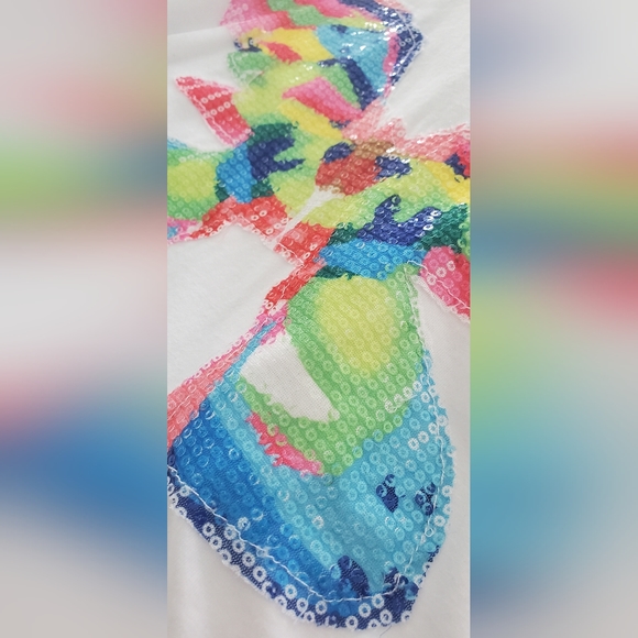 White Tee with Colorful Sequin Butterfly Detail - Picture 3 of 4